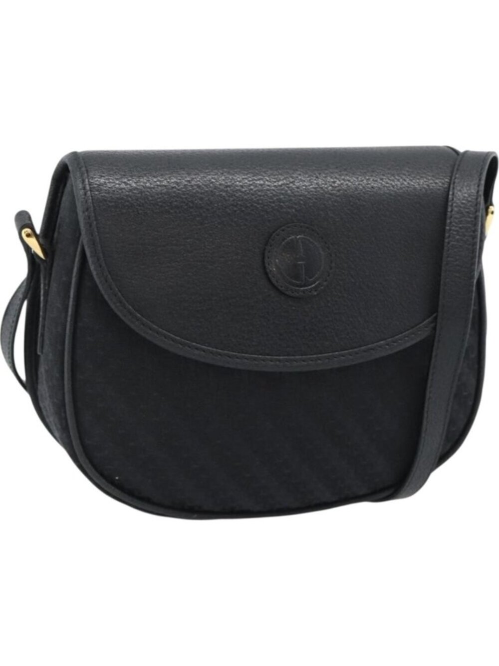 GUCCI Shoulder Bag Canvas Leather Black Gold 007 14 0074